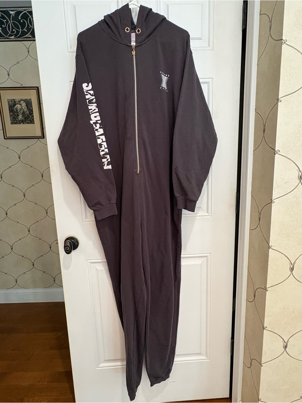 Savage X Fenty Forever Showgirl Hooded Zip-Up Jumpsuit Charcoal Gray, Size XL